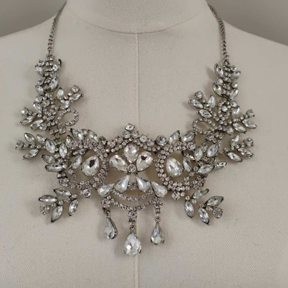 Silver Tone Rhinestone Necklace Headpiece Costume Jewlery